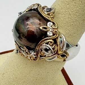 Gems en Vogue Bronze Mabe Pearl & Black Diamond Ring - size 7 Michael Valitutti